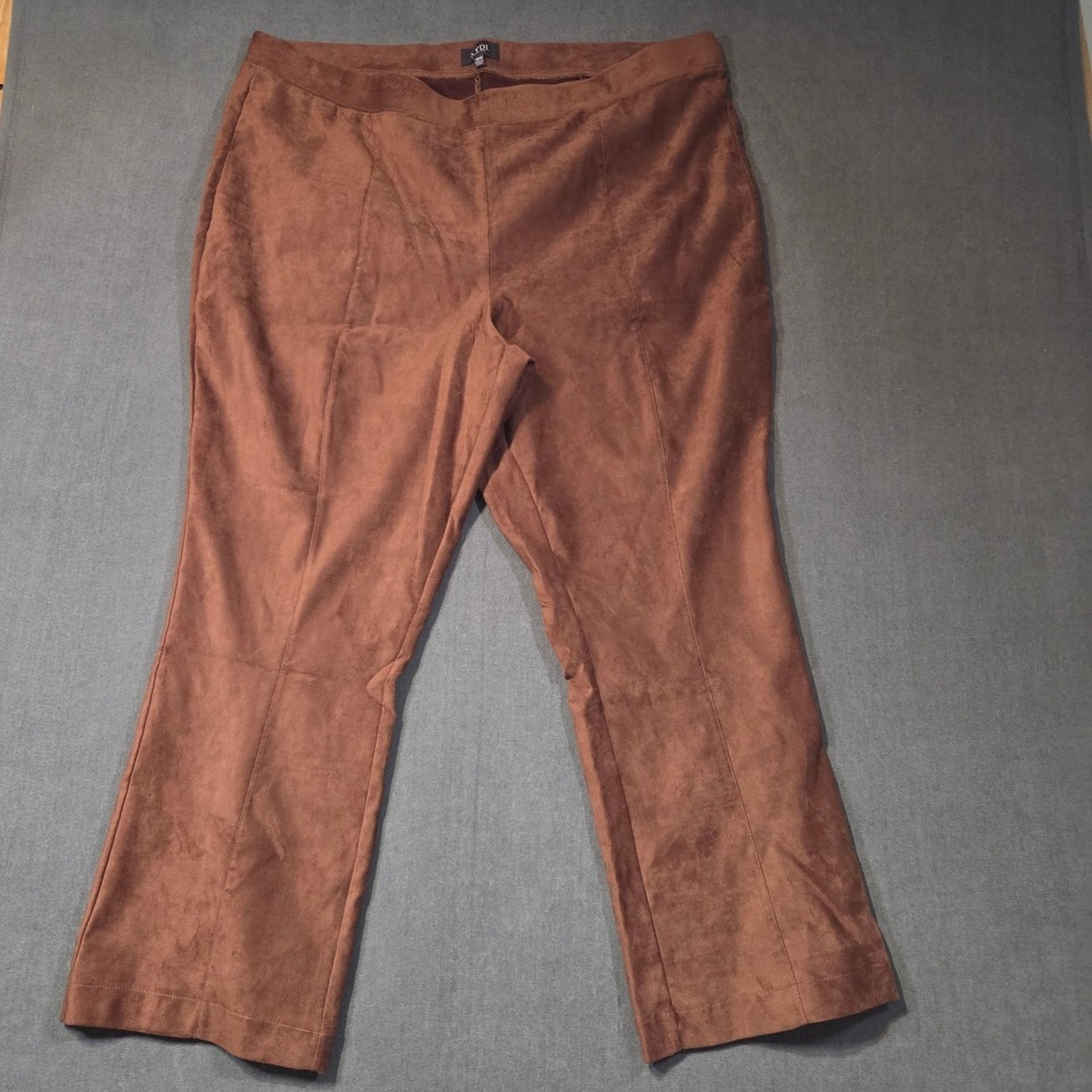 NYDJ Faux Suede Pants Womens 18W Brown Lift Tuck Pull On Bootcut Trousers